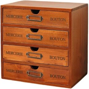 Vintage Wooden Storage Box with 4 Drawers Rustic Dresser Desk Office Organizer Desktop Storage Organizer Decorative Boxes for Jewelry Home