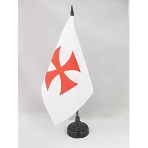 Templar order Table Flag 5'' x 8'' - Catholic Desk Flag 21 x 14 cm - Black plastic stick and base - AZ FLAG