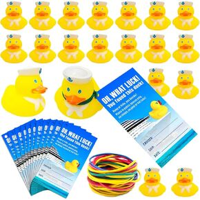 60 Pcs Cruise Ducks Tags Set Includes 20 Cruise Rubber Ducks for Cruise Ships 20 Cruising Ducks Tags Card Duck Duck Tags 20 Rubber Bands for Hiding Carnival Cruise Ducking Game Party