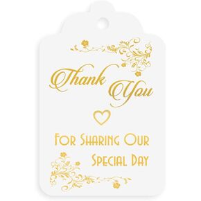 Gold Thank You Tags for Favors, 50 Pack, Thanks for Sharing Our Special Day, Paper Tags, Wedding, 16 Birthday, Party, Gold Foil, Fancy Gift Tags Rectangular 5
