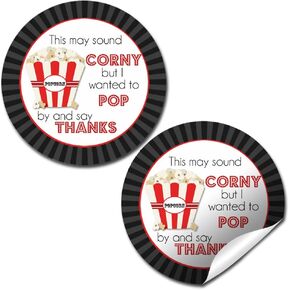 Corny Pop by Say Thanks Popcorn Appreciation & Encouragement Sticker Labels, 40 2" Party Circle Stickers by AmandaCreation, Great for Teachers, Co Workers, Anyone Who Needs to Feel Appreciated