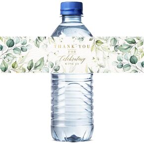 Mobiusea Creation Wedding Water Bottle Labels | Greenery Gold Foil | 50pcs Water Bottle Labels for Wedding, Bridal Shower, Birthday, Baby Shower and Party