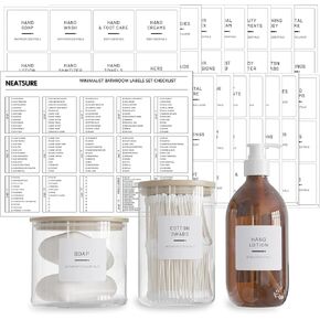 192 Minimalist Bathroom Labels for Organizing, Preprinted Waterproof Bath Beauty Makeup Organization Stickers for Bottles, Dispenser, Bins, Jars and Containers