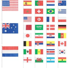 PartyKindom Hand Held National Flags: 32pcs Stick International Country Flags of the World on Sticks Decorations for Festivals Sports Events and Celebrations
