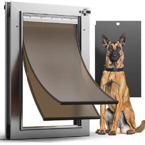 Dog Door, All Aluminum Large Dog Door, Heavy Duty Doggy Doggie Pet Door for Install in Interior Exterior Doors or Wall, 2 Magnetic Flaps, Energy Efficient, Closing Panel for Pets Up to 110Lb