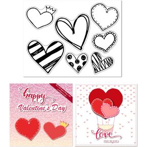 Arbuya Different Type of Hearts Clear Stamps Set for Card Making or Journaling, Valen Heart Silicone Stamps for Journals Scrapbooking Paper Crafts Decoration