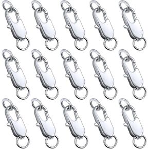 15 MM 15 PCS Lobster Claw Clasp with Double Side Closed Rings, PAGOW Small Bracelet Extension for Necklaces, Bracelet, Jewelry Making (0.59 x 0.22 inch, 15 x 5.7 mm) Silver