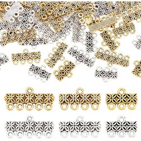 PH PandaHall 90PCS Layering Clasps, 6 Styles Chandelier Components Links Tibetan Zinc Alloy Multi Strand Bracelet Necklace Layer Clasp for DIY Earring Necklace Bracelet Jewelry Crafts Making