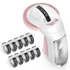 Embossing Label Maker Machine with Tapes, Vintage Embossed Label Maker, Retro Embossing Machine with 10 Rolls 9mm 3D Embossing Label Tapes for Home Office Kids DIY Crafting School, Pink