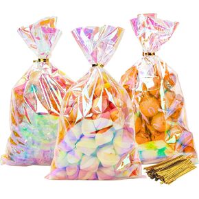 NPLUX Cellophane Bags Plastic Gift Bags Clear Cookie Bags Treat Bags with Twist Ties for Party Favor Bags(100PACK, 6x10inch)