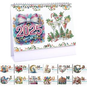 2025 DIY Diamond Art Desk Calendar Creative Design Thick Paper Calendar with To Do List Ornaments Diamond Art Painting Monthly Flip Tabletop Calendar for Home Office Planning-01