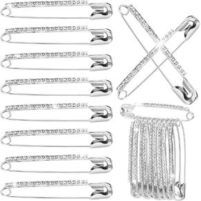 10pcs Rhinestone Safety Pins, Sparkly Rhinestone Decorative Pins for Clothing, Classic Crystal Brooch Pins for Scarf Shawl Jeans Sweaters Dresses- Silver