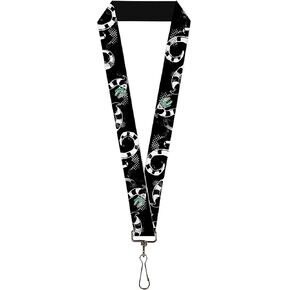Horror Movies Lanyard, Beetlejuice Sandworm Halftone Repeat Black Gray, Elastic
