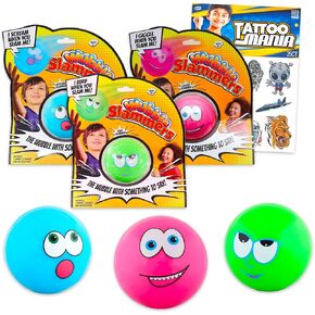 Wubble Slammers Ball 3 Pack - حزمة مع 3 كرات Slammers Wubble بالإضافة إلى الوشم المؤقت | 3 "كرة حبيبة للأطفال ، الأولاد ، الفتيات