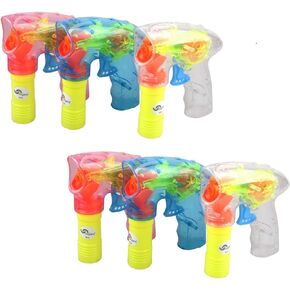 6 Pack Wind up Bubble Gun Shooter with LED Lights Bubble Blaster Ideal for Party Favors, Indoor and Outdoor Toys, Birthday Gifts, Bubble Toys for Boys and Girls of All Ages, No Batteries Required
