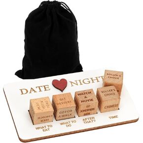 Date Night Dice, Fun Night Dating Decision Dice, Food Decision Dice Date Night Game Board, Wooden Dinner Dice for Adults, Dice Anniversary Wood Gifts for Girlfriend Wife Husband Him Her
