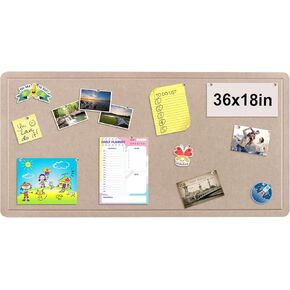 Foldable Bulletin Felt Board, 36x18 Inches Cork Board Alternative, Large Felt Board Decorative Pin Board for Wall, Foldable Photo Board Self-Adhesive Vision Board with 36 Pushpins Khaki
