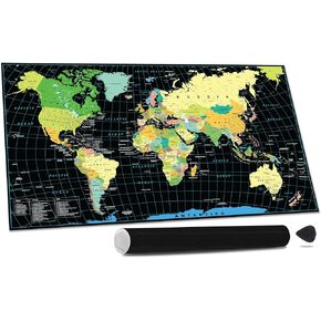 Scratch Off World Travel Map Poster 27 x 16 inch - Large Frame Ready Travel Tracker Gift Idea - Maps Of The World Art For Travelers (World Map)