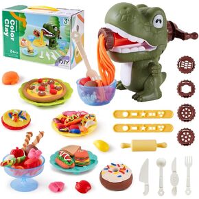 Play Dough Sets for Kids Ages 3 4 5 6 Boys Gilrs, Dinosaur Playdough Set, Playdough Bulk Pack Classroom, Play Do, Noodle Maker Toy Kitchen Toy Playdough Kit Toys Gifts for Kids Ages 4-8