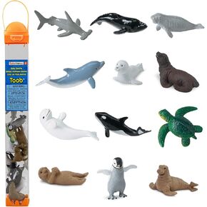 Safari Ltd. Baby Sea Life TOOB - Figurines: Harp Seal, Beluga, Penguin, Dolphin, Orca, Shark, Manatee, Turtle, Walrus, Sea Lion, Otter - Educational Toy Figures For Boys, Girls & Kids Ages 3+