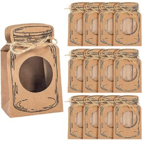 Fun Express 3 1/4" x 5 1/4" Mini Kraft Paper Mason Jar-Shaped Treat Bags with Cellophane Window, 12 Piece
