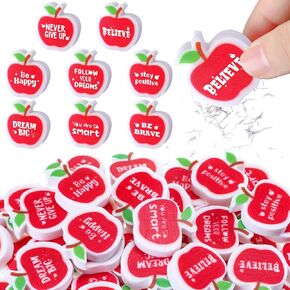 50 Pcs Mini Apple Erasers Bulk Inspirational Pencil Erasers Motivational Erasers Back to School Gifts for Teachers Classroom Supplies, Student Reward Prizes, Math Manipulatives Counters