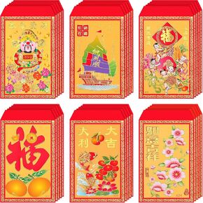 240 Pieces Chinese Red Envelopes New Year Red Envelopes Lucky Money Pockets Spring Festival Hong Bao Chinese Packets for New Year Birthday Wedding(Attractive Style)