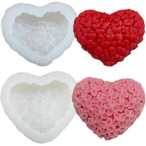 2Pcs Heart Silicone Molds for Candle Soap 3D Heart Shape Candy Molds Heart Flowers Chocolate Bombs Cake Jelly Fondant Mold Baking Supplies for Aromatherapy Wax DIY Valentine Decoration