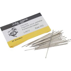 John James Glovers Needles, Size #2, 44mm in Length and 0.86mm in Diameter, Pack of 25, Triangular Point, Ideal to Pass Through Tougher Materials Such as Leather, Suede, Vinyl and Soft Plastics
