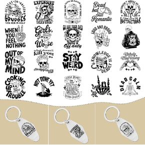 Sarcastic UV DTF Decals - 8 Sheets Funny Quote UVDTF Stickers for Motel Keychain, Skull Black Humorous Rub on Transfer Wraps, DIY Hotel Keychain Blanks Crafts