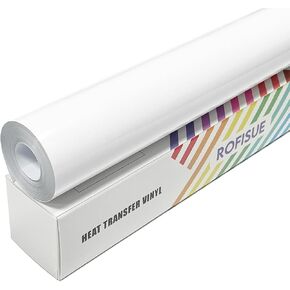 12Inches x 20ft ROFISUE Heat Transfer Vinyl，White Iron on Vinyl for T Shirts ，Easy to Cut and Weed Compatible with All Cutter Machines HTV Vinyl Iron on Vinyl for Cricut (White, 12Inches×20FT)