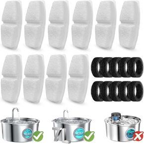 20 Pcs Cat Water Fountain Filters Compatible with 3.2L Wired Cat Water Fountain and 7L Dog Water Fountain,Including 10 Pcs Pet Water Fountain Filters & 10 Pcs Sponges(Not for Wireless Fountain)
