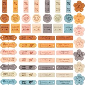 Maxqzin 56 Pcs Leather Tags for Crochet Items,Handmade Tags with Love Hearts Crochet Tags for Handmade Items for Jeans DIY Crafts Sewing Crochet Knitting Hats(8 Styles)