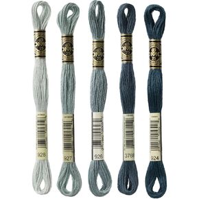 6-Strand Embroidery Cotton Bundle - Grey Green Color Family - 5 Skeins of Thread - 8.7yd Skeins