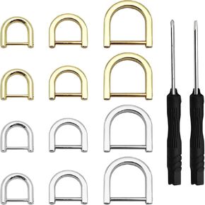 12PCS D-Rings Screw in Shackle Horseshoe U Shape D Ring, Screw in Shackle Semicircle D Ring 2PCS Screwdriver for DIY Leather Strap Craft Purse Replacement Accessories (Gold & Silver)