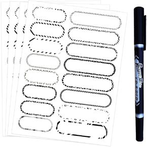 Waterproof Name Labels for Bottles - 240 Self-Laminating Name Sticker with Pen for Tumbler Water Bottles and Kids School Supplies,Kitchen Containers and Bins
