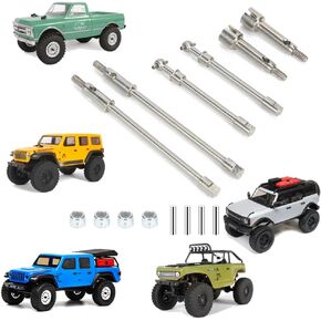 RCAWD Hardened Stainless Steel Front Stub Axle Rear Center Drive Shaft Front Axle Shaft Set for Axial SCX24 Wrangler Bronco Gladiator C10 Deadbolt Upgrade Parts