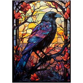Stained Glass Crow Jigsaw Puzzle 1000 Pieces for Adults - Bird Puzzle Gift for Raven Lovers - 1000pc Vertical Puzzles (50x70cm / 19.685"x27.559")