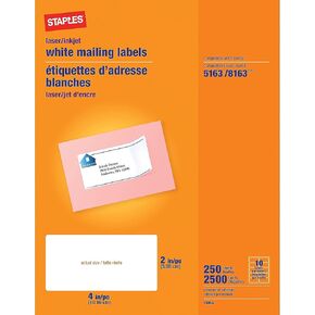 Staples 489565 Laser/Inkjet Shipping Labels 2-Inch x 4-Inch White 10 Labels/Sheet