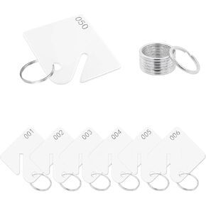 100 White Plastic Slotted Key Tags with Circles, 1.5-Inch White Key Hangers with Numbers 1-50 for Key Cabinets, Boxes, Lockers, Home Offices and Garages