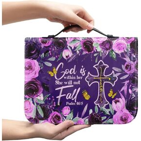 Bible Cover for Women, Bible Cover Carrier Carrying Organizer Bag, Bible Holder,God is Within Her She Will Not Fall, Zipper and Pockets for Standard Size Bible, Gift for Women Lady