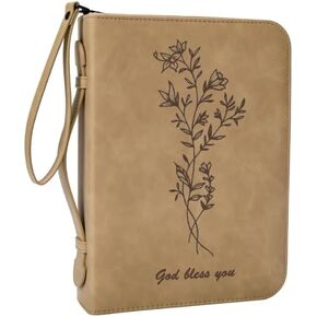 Bible Cover Case for Women with Detachable Wristlet Strap, PU Leather Bible Cover for Girl, Minimalist and Floral Design
