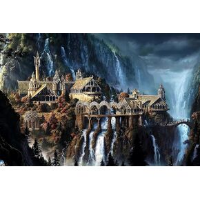 Moruska Fantasy Puzzles for Adults 1000 Piece - Waterfall Castle - Movie Scene Middle Earth Jigsaw Puzzle Cool and Difficult 1000 Pieces Adult Puzzles