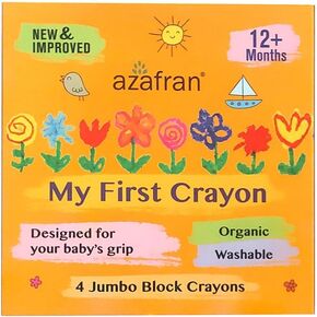Azafran My First Crayon, 4 Jumbo Block Crayons, Organic, Washable, Non-Toxic, Easy Grip for Tiny Hands