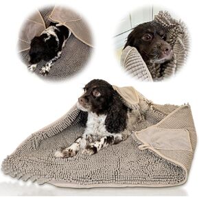 Pet 2-in-1 Dog Towel & Mat – Transforms from Drying to Bath Mat, Ultra Soft, Absorbent & Quick-Drying, Machine Washable Dog Towels with Detachable Non-Slip Mat and Hand Pockets (Large)