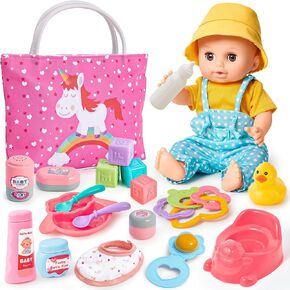 22Pcs Baby Doll Accessories, Baby Doll Care Set with Doll Clothes Hat Diaper Bag Bib Bottle Duck & Baby Toys for Girls Pretend Play Toddler Toy Gift 3 4 5 6 Years Old (Doll Not Included)