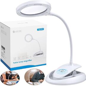 eSynic USB-C Rechargeable Magnifying Glass with Light and Stand 15 LEDs Magnifying Glasses Light 5X 10x Desk Magnifying Lamp 110MM/4.33 Inch Size Len Flexible Desk Magnifier Lamp for Reading Craft etc