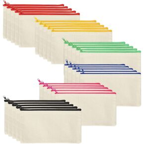 Cruleen 45 Pcs 8.3x4.7"Blank DIY Craft Bag Canvas Pencil Case/Pouch-Canvas Makeup Bags Bulk-Canvas Pouch With Zipper, Cosmetic Bag-Multi-Purpose Canvas Zipper Pouch Toiletry, Stationery&Travel Storage