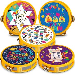 20 PCS Happy Purim Tambourine Noisemaker Purim Percussion الآلات الموسيقية تبدأ الاحتفالات مع صانع الضوضاء لـ Happy Purim Day Party Supplies