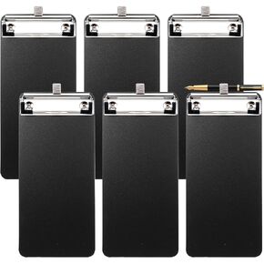 6 Pack Mini Clipboards, 4 x 8.7 Inches Small Clipboards, Black Hardboard Memo Size Low Profile Clip with Hang Tab for Home, Office, School Classroom Supplies